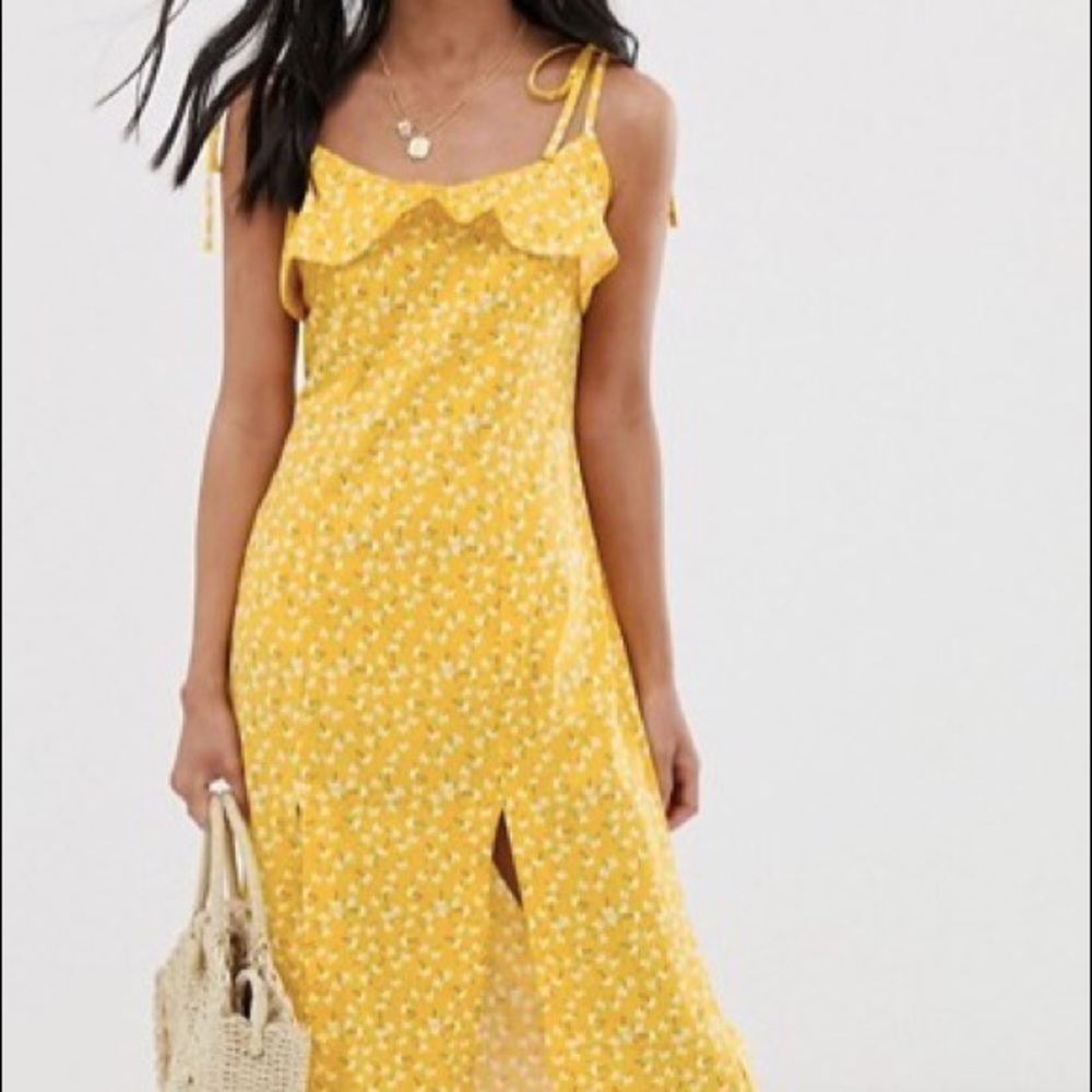 Petite midi sundress with splits in ditsy print